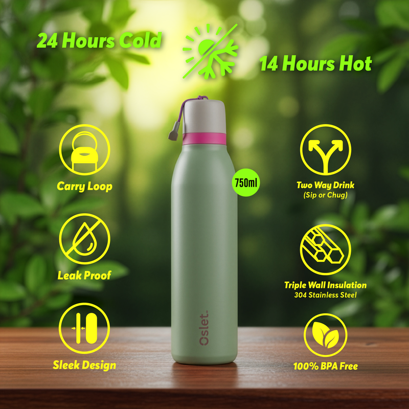 Oslet FlowFlex Twist | Sleek Hot & Cold Water Bottle | 750ml