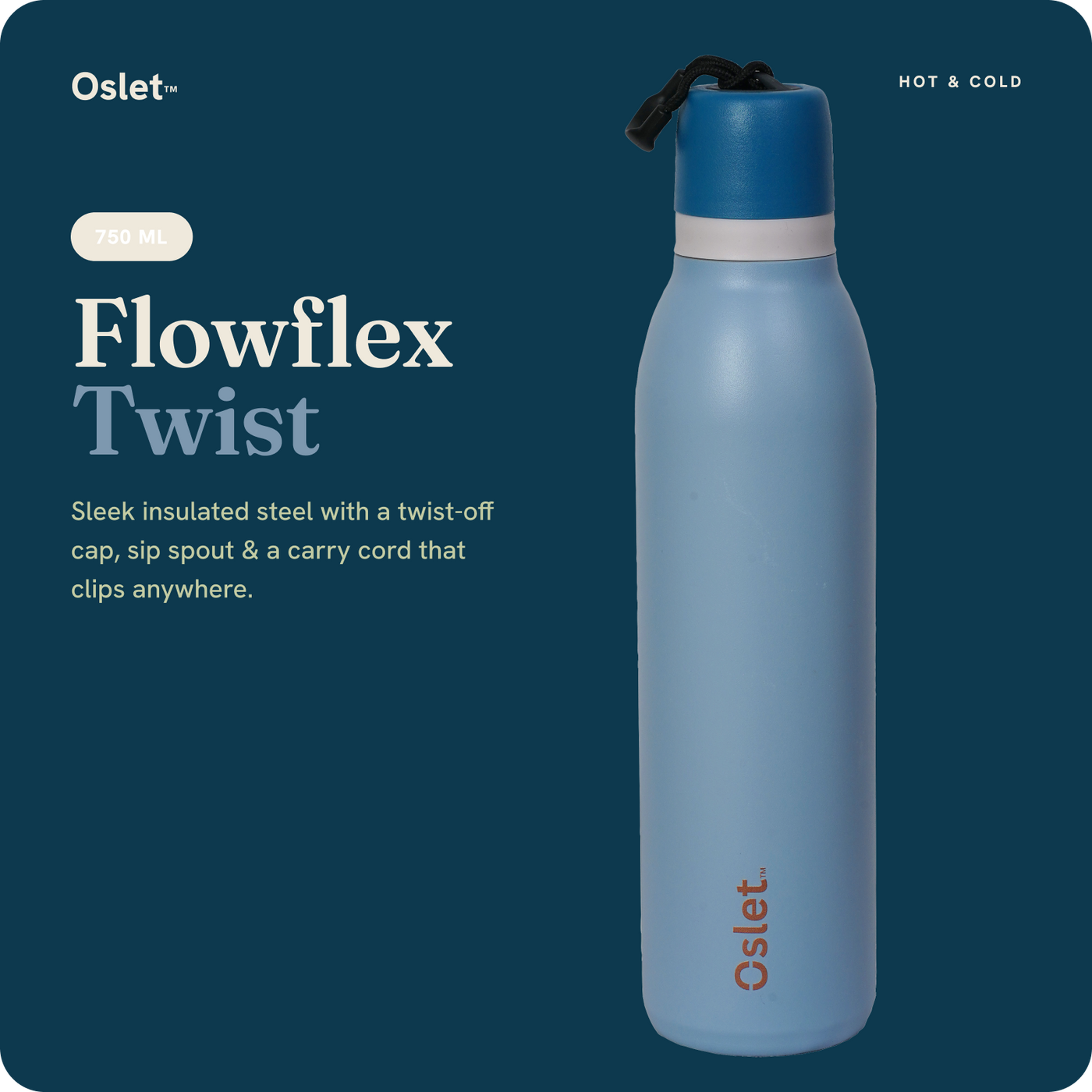 Oslet FlowFlex Twist | Sleek Hot & Cold Water Bottle | 750ml